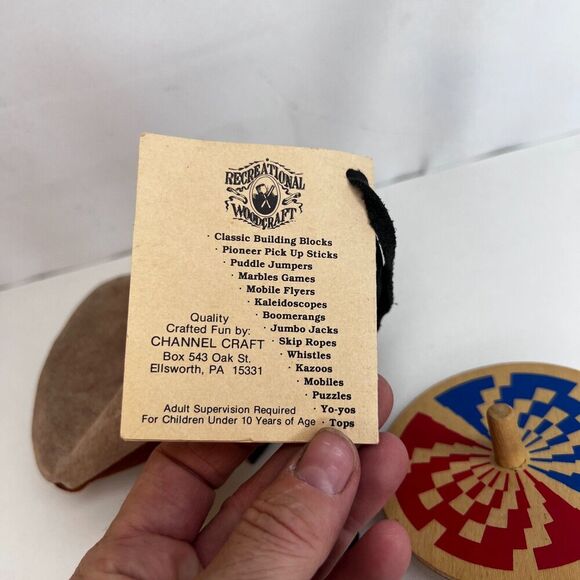 Authentic American Toyes Wooden Spinning Toy Tops Whirlygig Flip Over Top Pouch - Picture 9 of 10